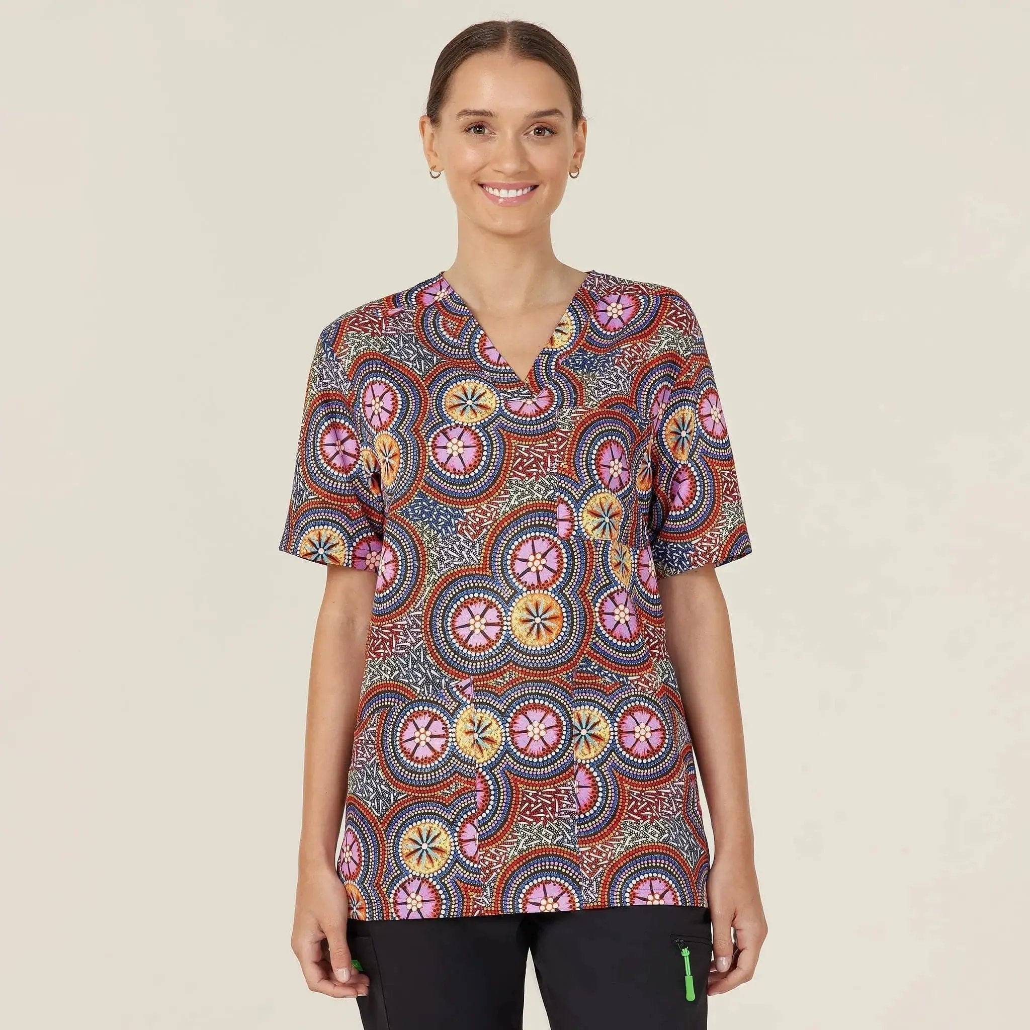 NNT Bush Tucker Indigenous Printed Unisex Scrub Top CATRGJ - Simply Scrubs Australia
